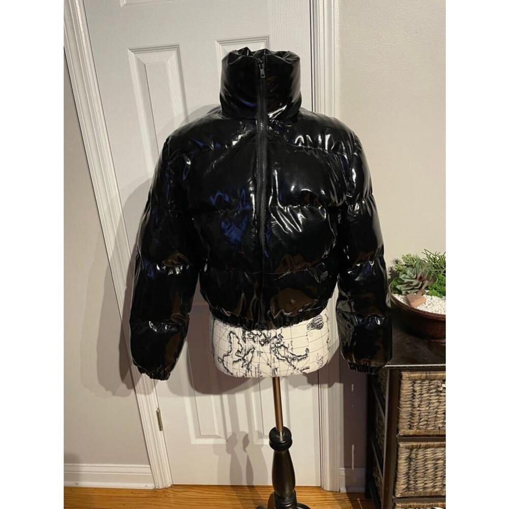 Vinyl Glossy Shiny Crop Puffer Vintage y2k Whimsygoth Zip Utility rain minimalis